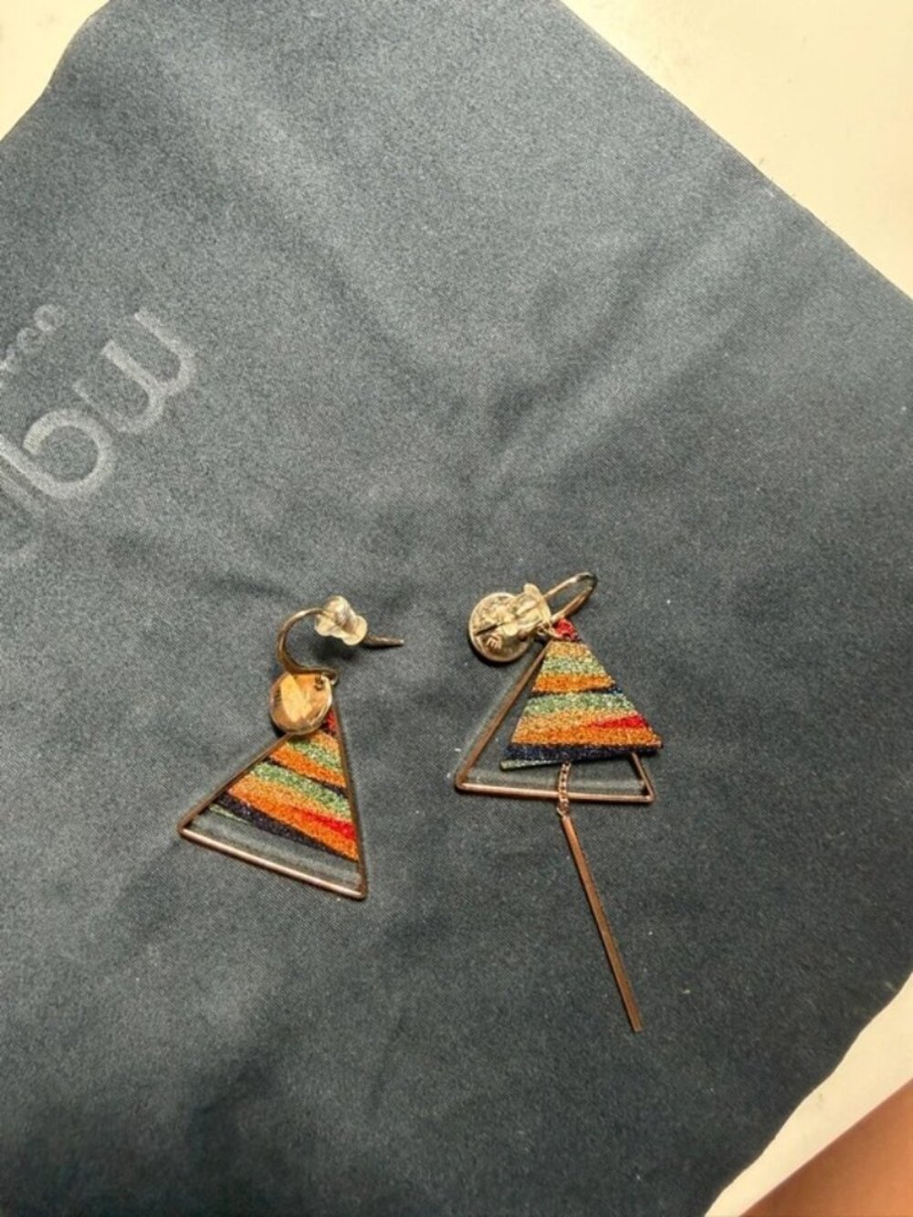 Asymmetric geometric triangle earrings colorful stripes